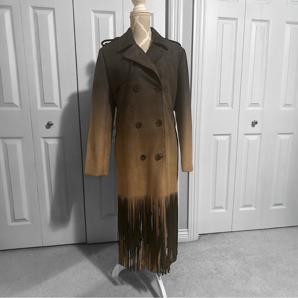 Cartise Ombre Trench Coat with Fringe
